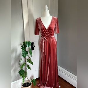 Coral Velvet V-Neck Bridesmaid Dress (8 Long)